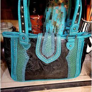 Trinity Ranch Handbag Purse Turquoise & Black Concealed Carry
